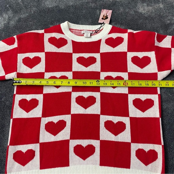 NWT Sincerely Jules Red and White Heart-Pattern Crewneck Woman’s Sweater SZ S - Picture 7 of 9